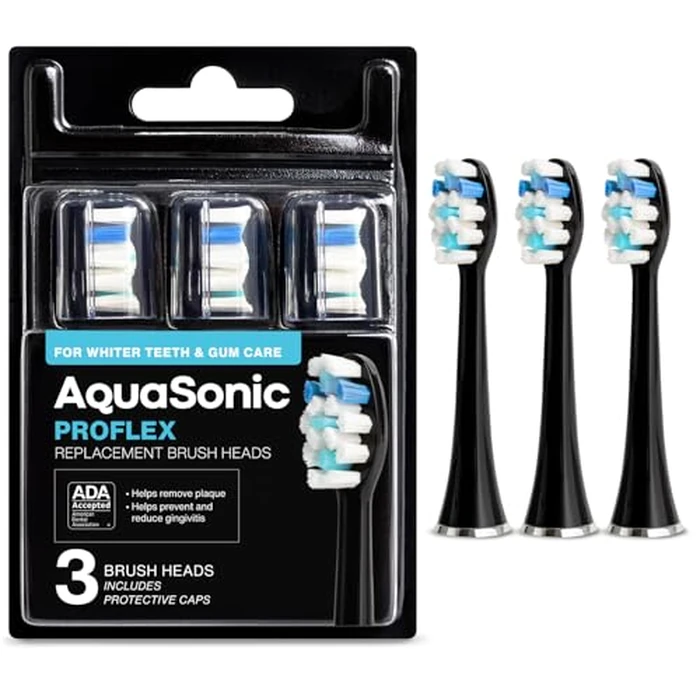 AquaSonic Genuine Proflex Replacement Brush Heads | ADA Accepted | for Whiter Teeth & Gum Care | Compatible with Many AquaSonic Toothbrush Handles (3 Pack Black) by Aquasonic - Used - Acceptable condition