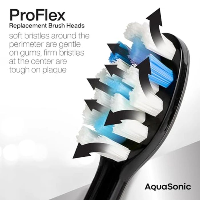 AquaSonic Genuine Proflex Replacement Brush Heads | ADA Accepted | for Whiter Teeth & Gum Care | Compatible with Many AquaSonic Toothbrush Handles (3 Pack Black) by Aquasonic - Image 3