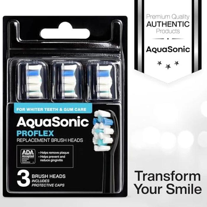 AquaSonic Genuine Proflex Replacement Brush Heads | ADA Accepted | for Whiter Teeth & Gum Care | Compatible with Many AquaSonic Toothbrush Handles (3 Pack Black) by Aquasonic - Image 6