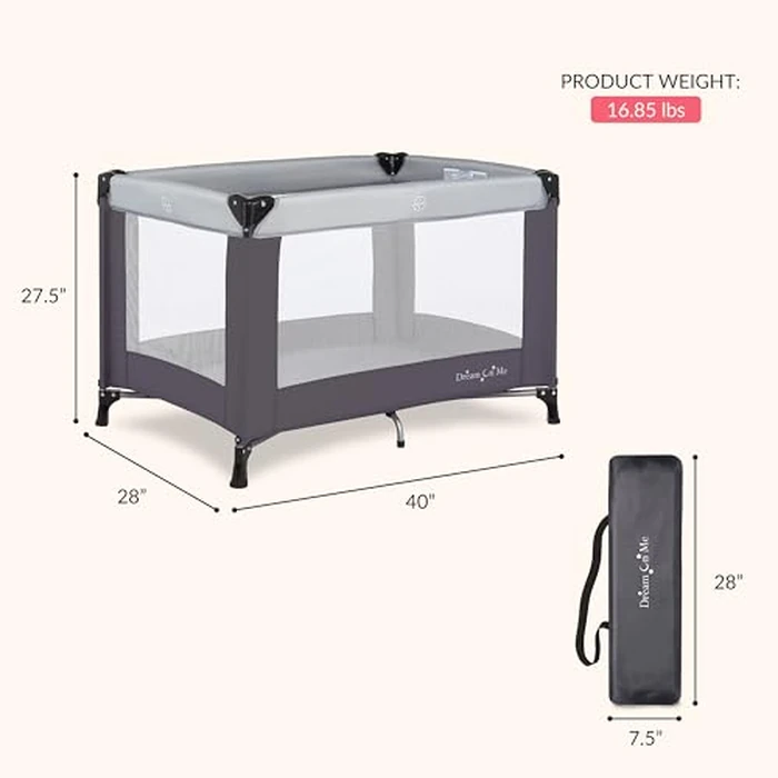 Dream On Me Nest Portable Baby Playard, Lightweight Foldable Travel Play & Nap Space with Carry Bag, Breathable Mesh Sides for Infants & Toddlers, Compact Indoor Outdoor Use, Grey by Dream On Me - Image 3