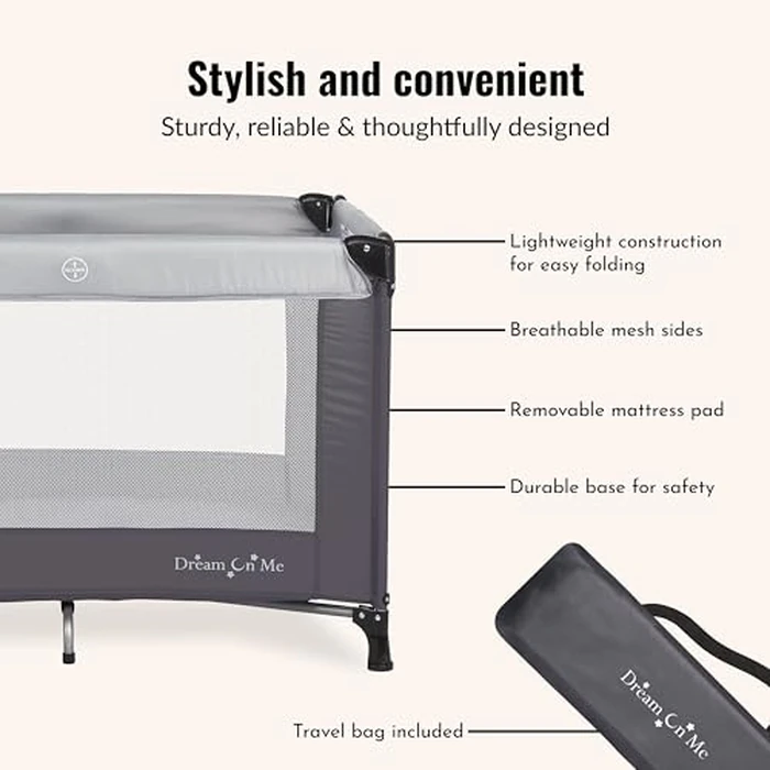 Dream On Me Nest Portable Baby Playard, Lightweight Foldable Travel Play & Nap Space with Carry Bag, Breathable Mesh Sides for Infants & Toddlers, Compact Indoor Outdoor Use, Grey by Dream On Me - Image 5