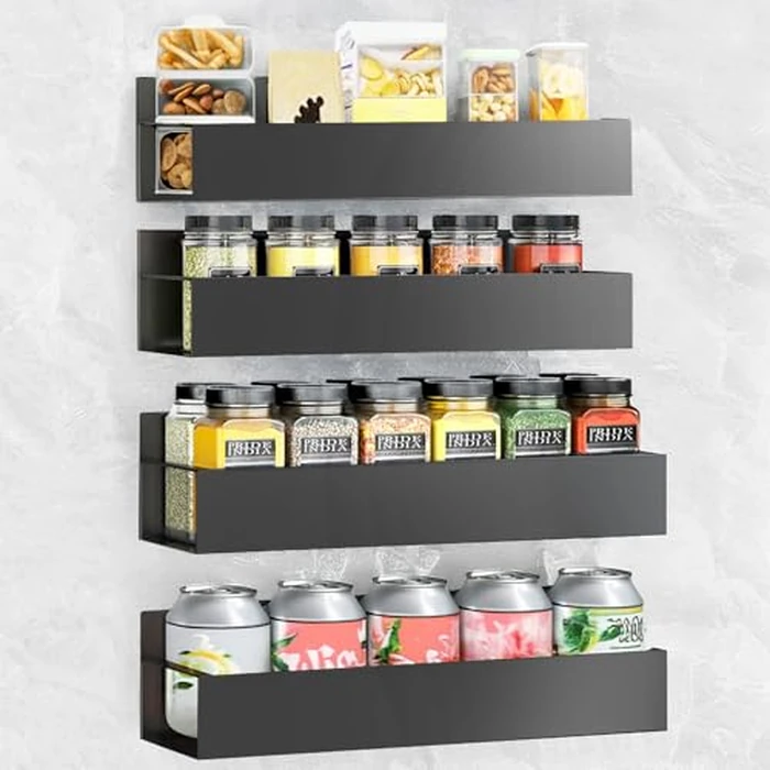 SYLLENHOD Spice Rack Wall Mount: 4 Packs Oversize Pantry Organization And Storage Rack Without Drilling - 11.8 Inch Black Large Adhesive Hanging Kitchen Spice Racks for Smooth Wall - Seasoning Rack by SYLLENHOD - Used - Acceptable condition - CA$29.83