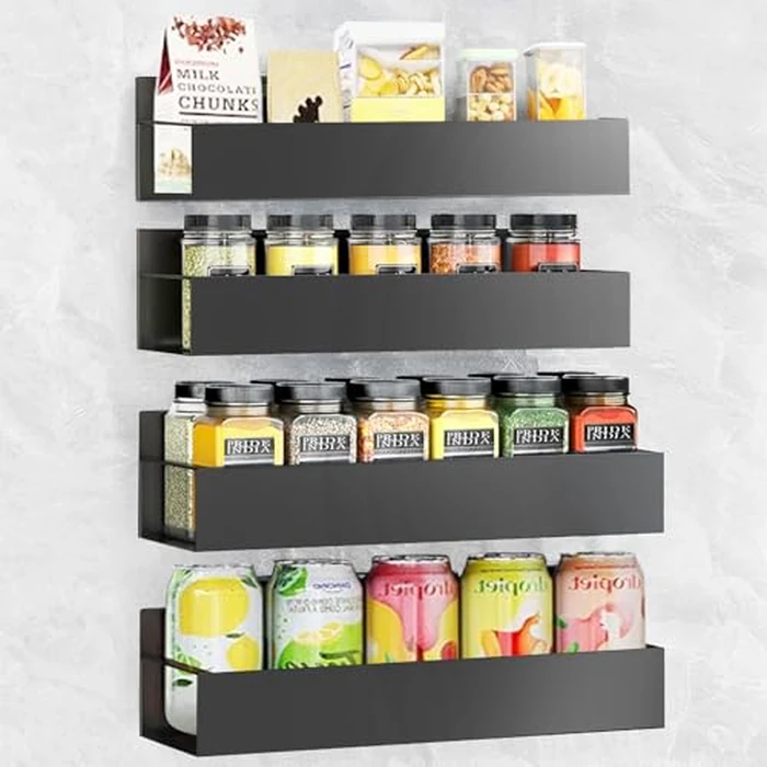 SYLLENHOD Spice Rack Wall Mount: 4 Packs Oversize Pantry Organization And Storage Rack Without Drilling - 11.8 Inch Black Large Adhesive Hanging Kitchen Spice Racks for Smooth Wall - Seasoning Rack by SYLLENHOD - Image 8
