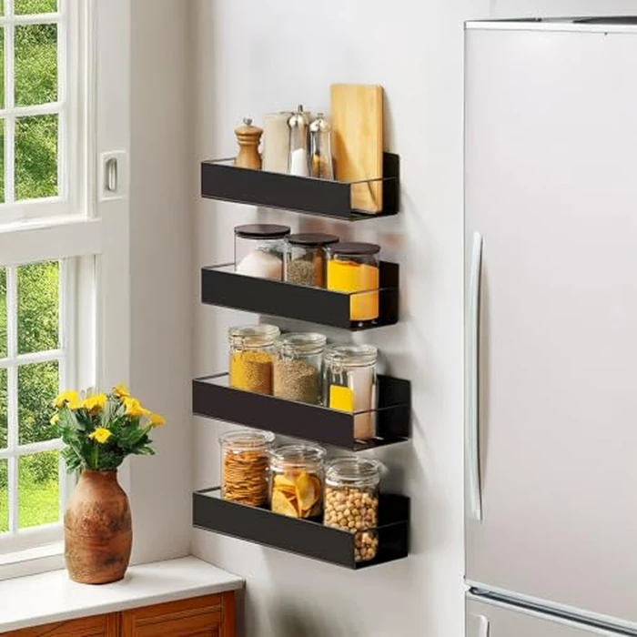SYLLENHOD Spice Rack Wall Mount: 4 Packs Oversize Pantry Organization And Storage Rack Without Drilling - 11.8 Inch Black Large Adhesive Hanging Kitchen Spice Racks for Smooth Wall - Seasoning Rack by SYLLENHOD - Image 9