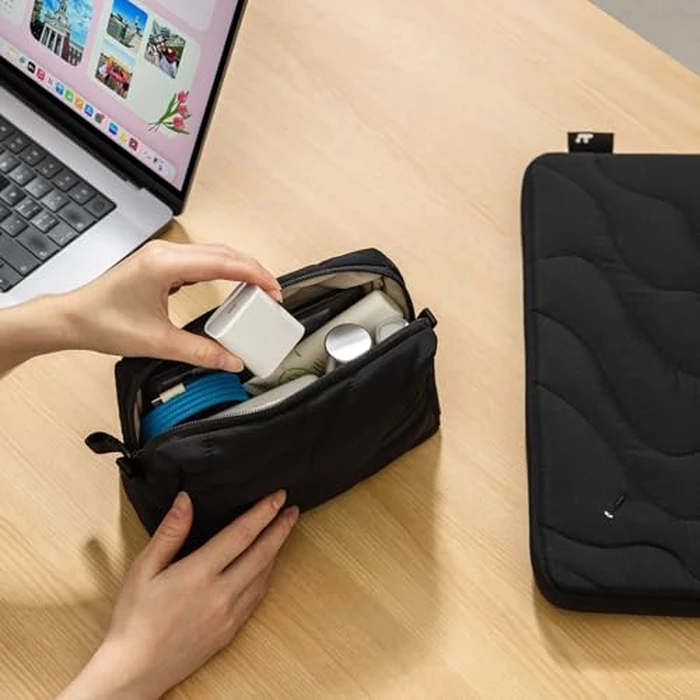 tomtoc Electronics Organizer Travel Case, Soft Puffy Organizer Bag Birthday Christmas Gifts Travel Essentials for Women Girls, Portable Accessory Tech Pouch Storage for Charger, Cord, Cable, Phone by tomtoc - Image 6