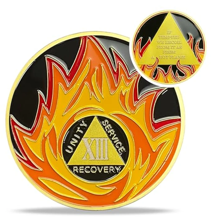IELCJJ 13 Year Sobriety Coin, Flames AA Chips and Medallions Baptism by Fire Sobriety Chip Anniversary Sober Token Alcoholics Anonymous Addiction Na Recovery Gifts for Women Men by IELCJJ - Used - Like New condition - CA$5.02