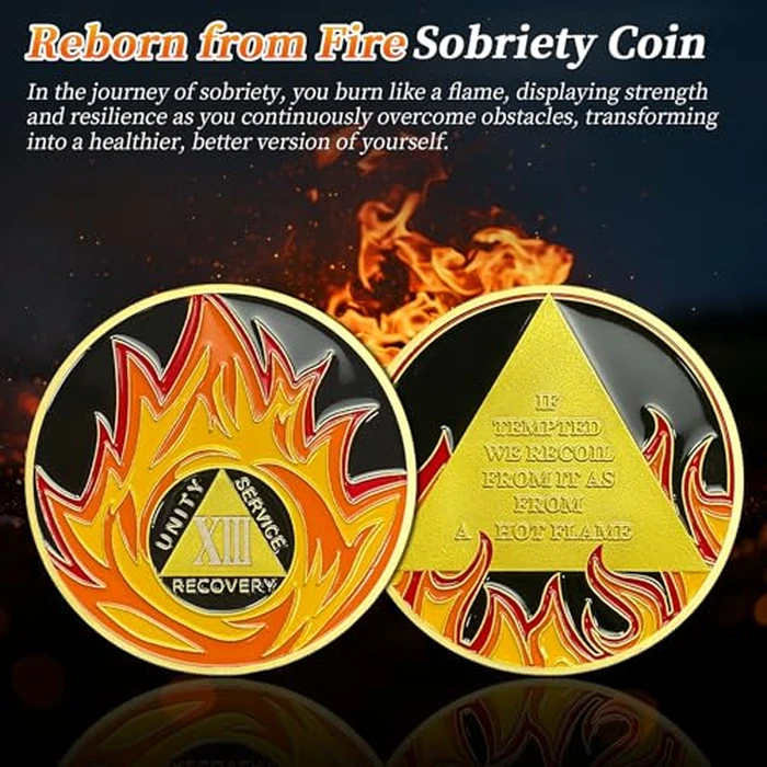 IELCJJ 13 Year Sobriety Coin, Flames AA Chips and Medallions Baptism by Fire Sobriety Chip Anniversary Sober Token Alcoholics Anonymous Addiction Na Recovery Gifts for Women Men by IELCJJ - Image 2