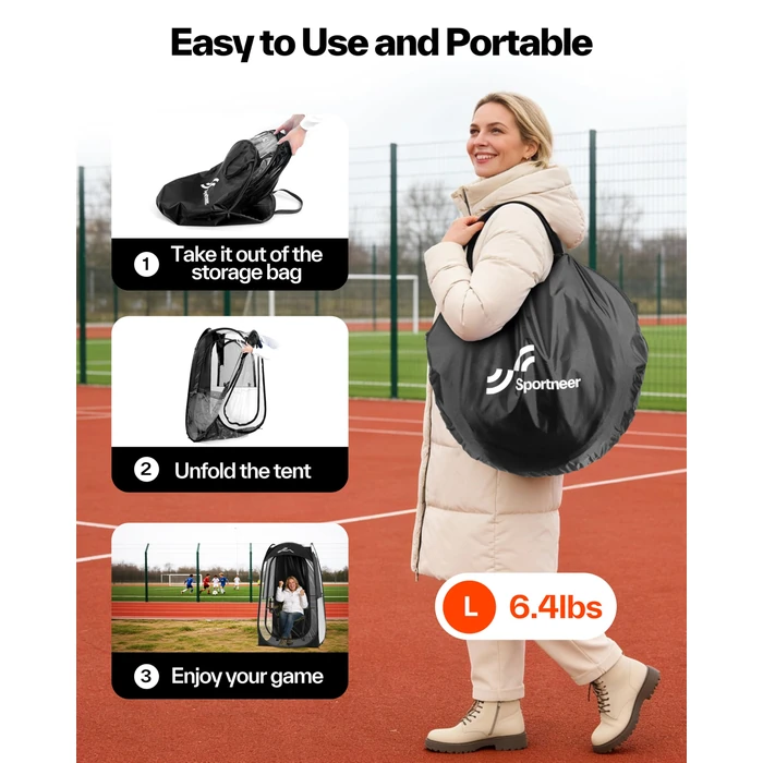 Sportneer Sports Tent: 1 Person Instant Shelter with Ultra Visibility for Cold Day - Lightweight Portable Pop Up Tent for Sports Event, Protection from Cold Wind and Rain, 37" Lx 37" W x 63.5" H by Sportneer - Image 4