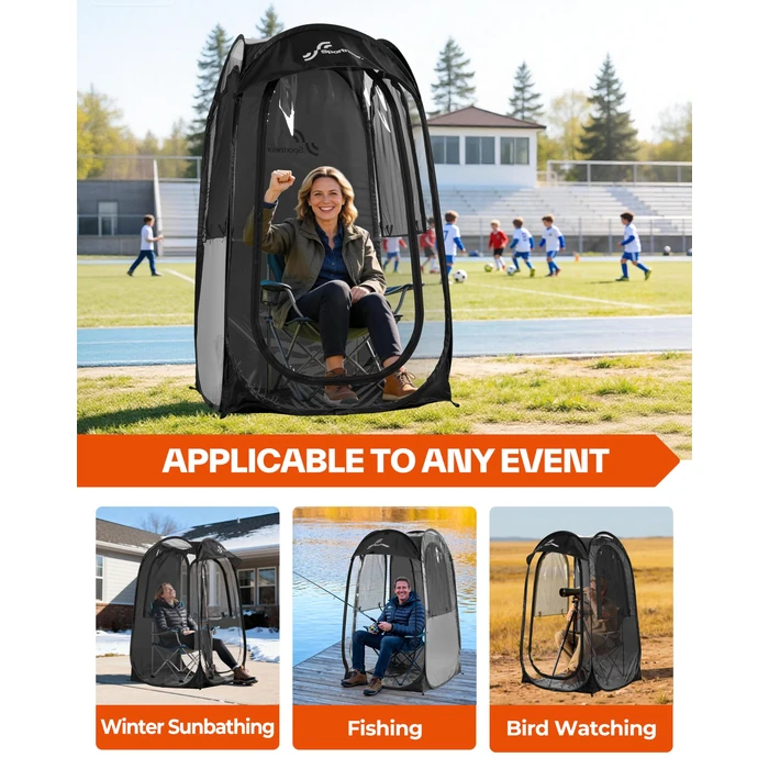 Sportneer Sports Tent: 1 Person Instant Shelter with Ultra Visibility for Cold Day - Lightweight Portable Pop Up Tent for Sports Event, Protection from Cold Wind and Rain, 37" Lx 37" W x 63.5" H by Sportneer - Image 7
