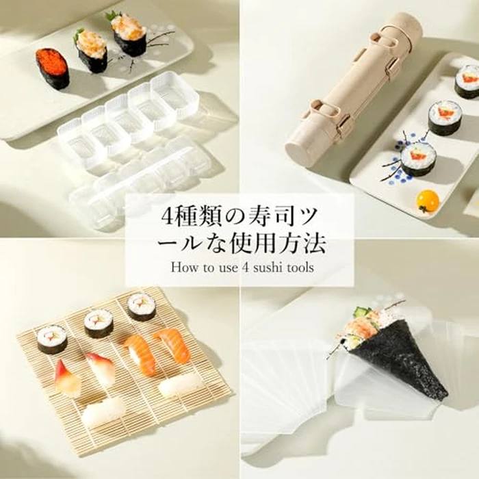 Delamu Sushi Making Kit, 20 in 1 Bazooka Roller Kit with Chef’s Knife, Bamboo Mats, Rice Mold, Temaki Sushi Mats, Rice Paddle, Spreader, Chopsticks, Sauce Dishes, Guide Book by Delamu - Image 4