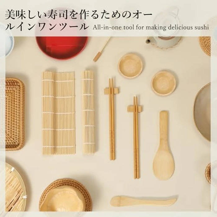Delamu Sushi Making Kit, 20 in 1 Bazooka Roller Kit with Chef’s Knife, Bamboo Mats, Rice Mold, Temaki Sushi Mats, Rice Paddle, Spreader, Chopsticks, Sauce Dishes, Guide Book by Delamu - Image 6