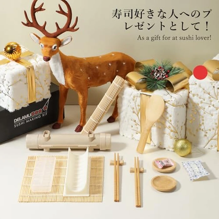 Delamu Sushi Making Kit, 20 in 1 Bazooka Roller Kit with Chef’s Knife, Bamboo Mats, Rice Mold, Temaki Sushi Mats, Rice Paddle, Spreader, Chopsticks, Sauce Dishes, Guide Book by Delamu - Image 7