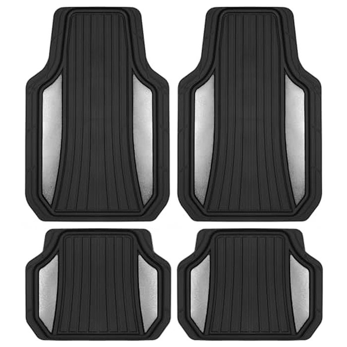 Motor Trend ChromeTech Car Floor Mats Full Set - Durable Rubber Floor Mats for Cars with Two Tone Accent, All Weather Interior Protection for Front and Rear with Non-Slip Backing, Silver Chrome by Motor Trend - Used - Very Good condition - US$23.26