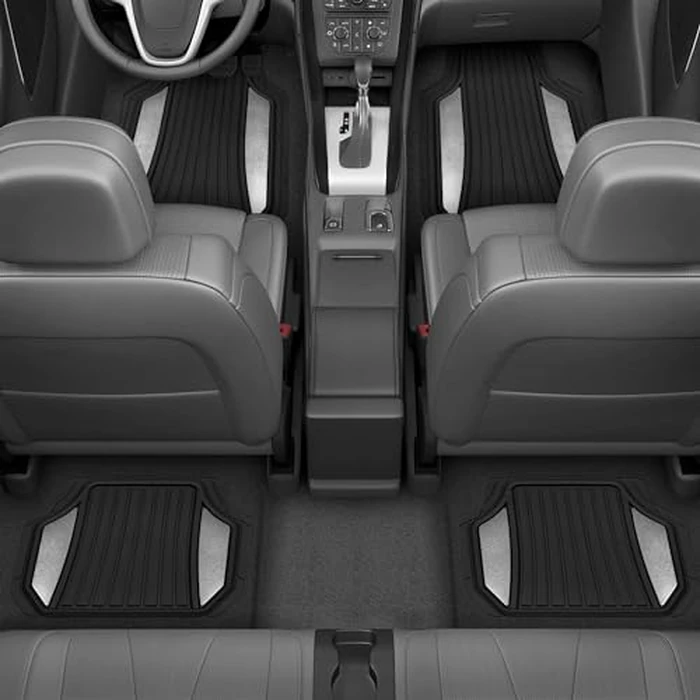 Motor Trend ChromeTech Car Floor Mats Full Set - Durable Rubber Floor Mats for Cars with Two Tone Accent, All Weather Interior Protection for Front and Rear with Non-Slip Backing, Silver Chrome by Motor Trend - Image 2