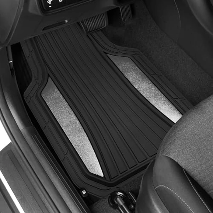 Motor Trend ChromeTech Car Floor Mats Full Set - Durable Rubber Floor Mats for Cars with Two Tone Accent, All Weather Interior Protection for Front and Rear with Non-Slip Backing, Silver Chrome by Motor Trend - Image 3