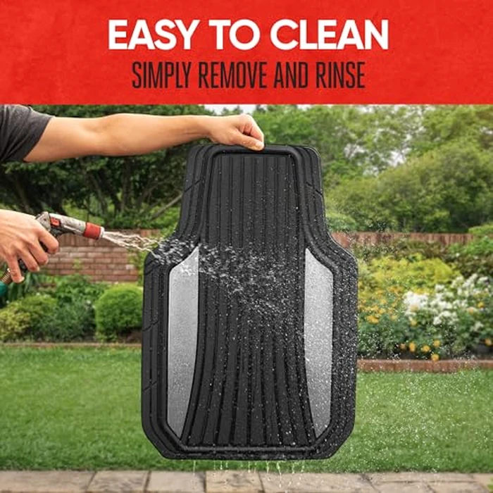 Motor Trend ChromeTech Car Floor Mats Full Set - Durable Rubber Floor Mats for Cars with Two Tone Accent, All Weather Interior Protection for Front and Rear with Non-Slip Backing, Silver Chrome by Motor Trend - Image 8