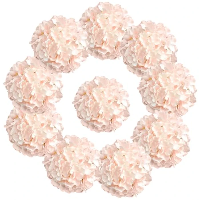 DH EYB 10 pcs Hydrangea Artificial Flowers, Silk Artificial Hydrangea Head with Stem Hydrangea for Bridal Wedding Baby Shower Home Party Decoration (Blush Pink) by DH EYB - Used - Like New condition - CA$22.79