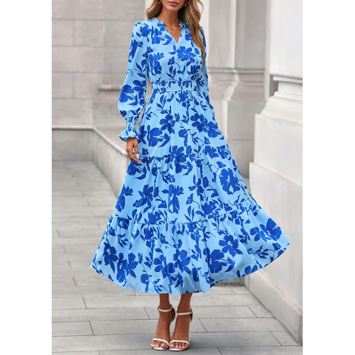 PRETTYGARDEN Women's Floral Maxi Dress 2026 Fall Long Sleeve V Neck A Line Long Flowy Spring Party Boho Dresses (Floral Light Blue,Small) by PRETTYGARDEN - Image 2