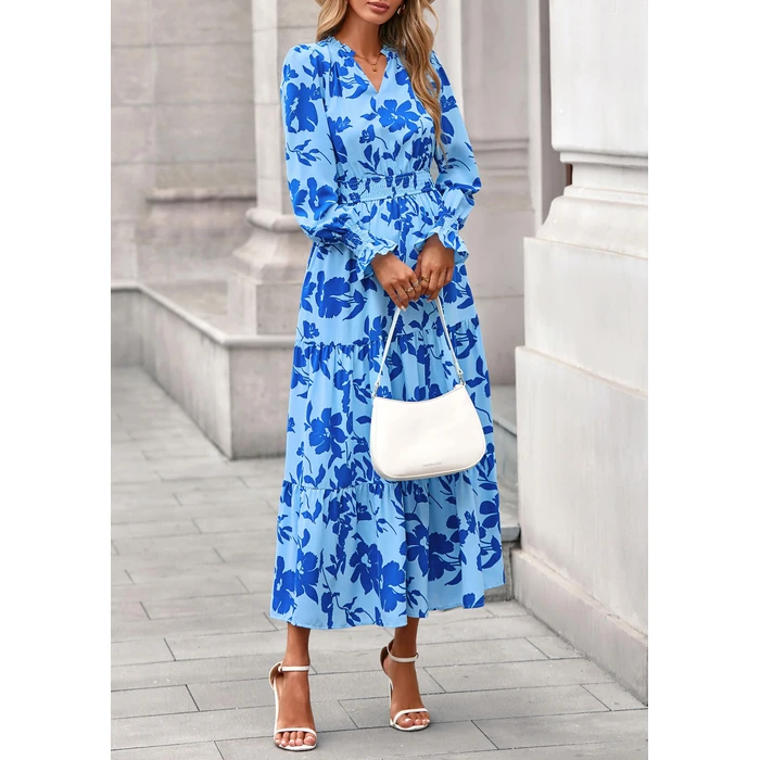 PRETTYGARDEN Women's Floral Maxi Dress 2026 Fall Long Sleeve V Neck A Line Long Flowy Spring Party Boho Dresses (Floral Light Blue,Small) by PRETTYGARDEN - Image 8