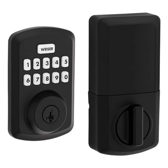 Weiser Powerbolt 3 Matte Black Keyless Entry Door Lock/Deadbolt Lock, 10-Button Keypad Door Lock with Auto Lock and 12-Month Battery Life, Electronic Door Locks for Front Door, Home Décor by Weiser - Used - Acceptable condition