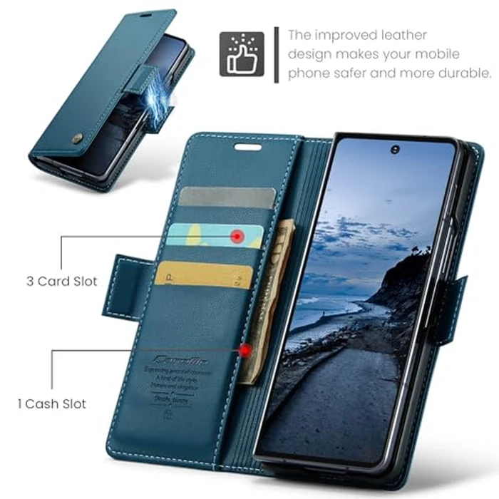 Taneny Designed for Samsung Galaxy Z Fold 7 Case (2025) ,PU Leather Wallet Flip Folio Case with Card Holder RFID Blocking Kickstand Shockproof Phone Cover for Samsung Galaxy Z Fold 7 5G (Blue) by Taneny - Image 3