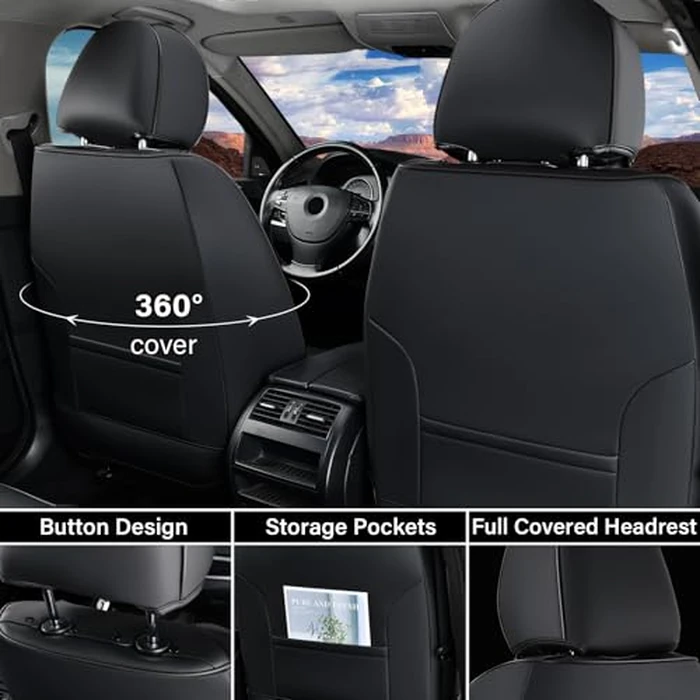 Coverado Seat Covers, Car Seat Covers Front Seats, Car Seat Cover, Car Seat Protector Waterproof, Car Seat Cushion Nappa Leather, Black Seat Covers for Cars Carseat Cover Universal Fit for Most Cars by Coverado - Image 2