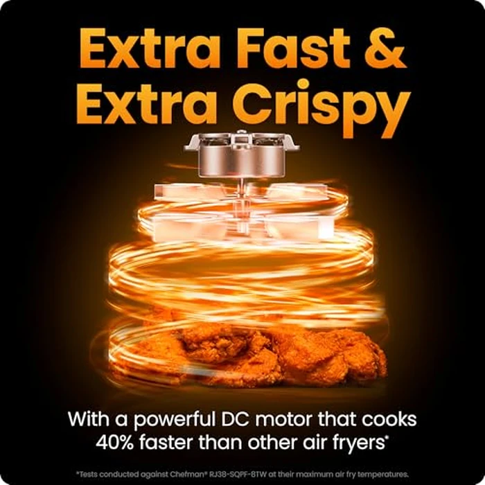 Chefman Air Fryer TurboFry 9-Qt, 6-in-1 High-Powered 450 degreesF Cooking for Crispier French Fries, Chicken, and Onion Rings, XL Windowed Basket, Air Fry, Bake, Broil, Reheat, Dehydrate, Defrost - Black by Chefman - Image 3