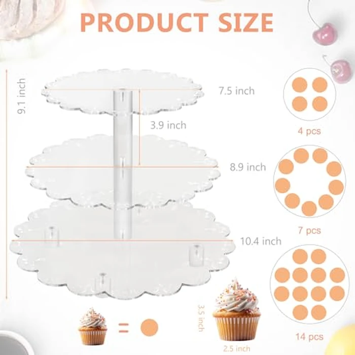 3Tier Acrylic Cupcake Stand, Round Clear Cupcake Tower Display Dessert Holder Tray for Birthday Wedding Baby Showers Anniversaries Party Decor, Transparent by HANHAN - Image 3