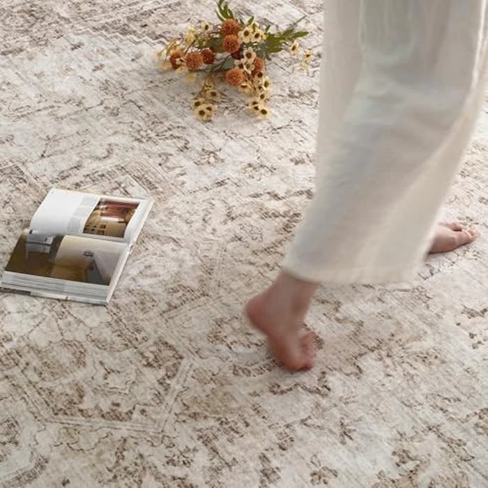 PADOOR 9x12 Area Rug for Living Room, Machine Washable Soft Large Bedroom Rug, Non-Slip Durable Low Pile Vintage Rug, Easy Clean Indoor Carpet for Hall, Kitchen, Dorm, Nursery, Office in Beige by PADOOR - Image 5