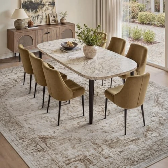 PADOOR 9x12 Area Rug for Living Room, Machine Washable Soft Large Bedroom Rug, Non-Slip Durable Low Pile Vintage Rug, Easy Clean Indoor Carpet for Hall, Kitchen, Dorm, Nursery, Office in Beige by PADOOR - Image 7