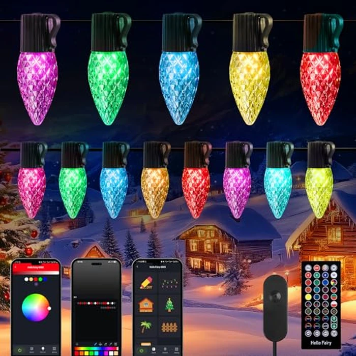 Brightown Smart C9 Christmas Lights Outdoor, 100 LED Christmas Color Changing Fairy Lights App Control, Music Sync, RGB, Shatterproof Connectable C9 String Lights for Tree House Indoor Xmas Decor by Brightown - Used - Like New condition - US$40.39