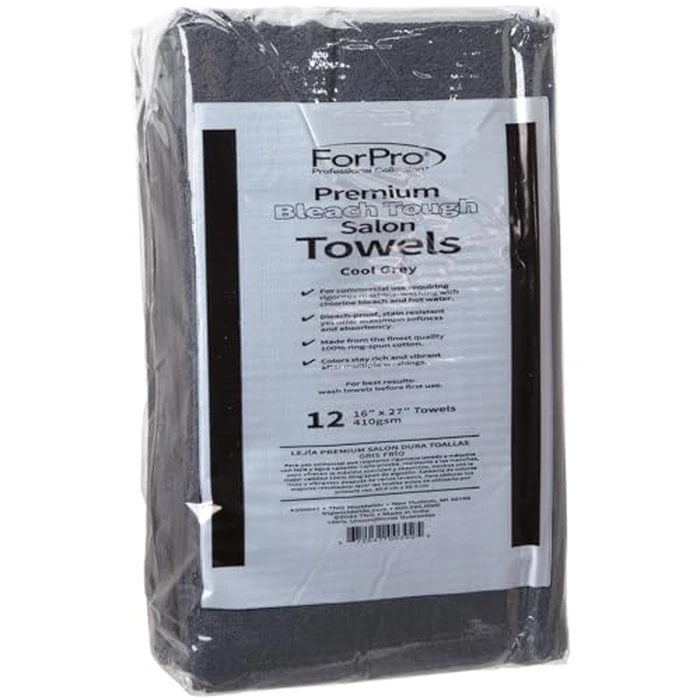 ForPro Premium Bleach Tough Salon Towels, Cool Grey, 100% Cotton, Bleach-Proof Towels, Stain Resistant, 16” W x 27” L, 12-Count by ForPro Professional Collection - Image 4