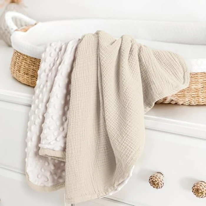 lulumoon Baby Blankets for Newborn Unisex: Thermal Minky Dotted Backing - Muslin Receiving Blanket for Baby Essential & Registry Gift 30"x40"(Ivory) by lulumoon - Image 2