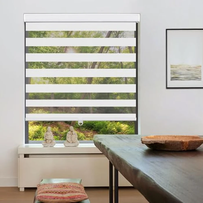 LUCKUP Cordless Zebra Blinds Roller Shades for Windows-Dual Layer High Shading Blinds with Valance High Shading Day Night Privacy Blackout Fabric 33" W x 72" H (W83.8xH183cm), White by LUCKUP - Image 7