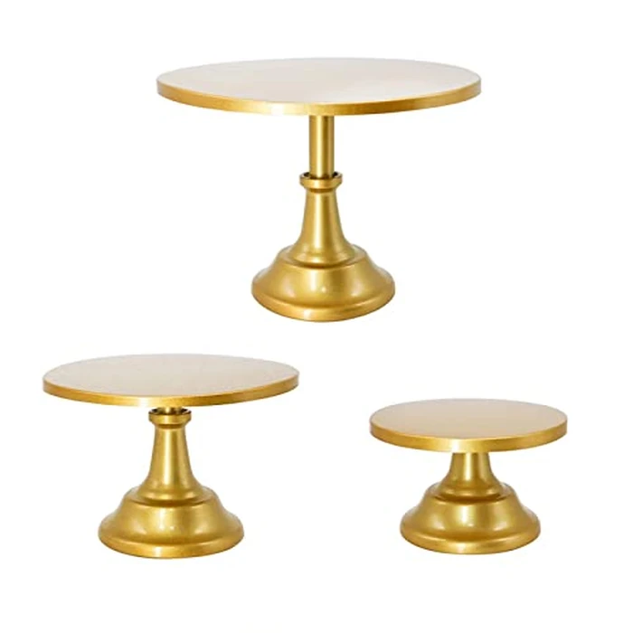 FESTLOVE 3 Piece Gold Cake Stands Set Metal Cupcake Pedestal Table Dessert Display Stand with Tall Base Decoration Serving Platter for Baby Shower Wedding Birthday Parties Celebration by FESTLOVE - Image 1