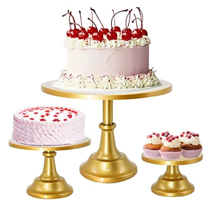 FESTLOVE 3 Piece Gold Cake Stands Set Metal Cupcake Pedestal Table Dessert Display Stand with Tall Base Decoration Serving Platter for Baby Shower Wedding Birthday Parties Celebration by FESTLOVE - Image 2