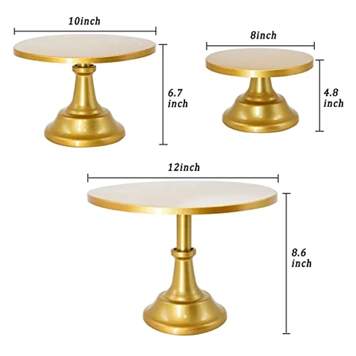 FESTLOVE 3 Piece Gold Cake Stands Set Metal Cupcake Pedestal Table Dessert Display Stand with Tall Base Decoration Serving Platter for Baby Shower Wedding Birthday Parties Celebration by FESTLOVE - Image 3