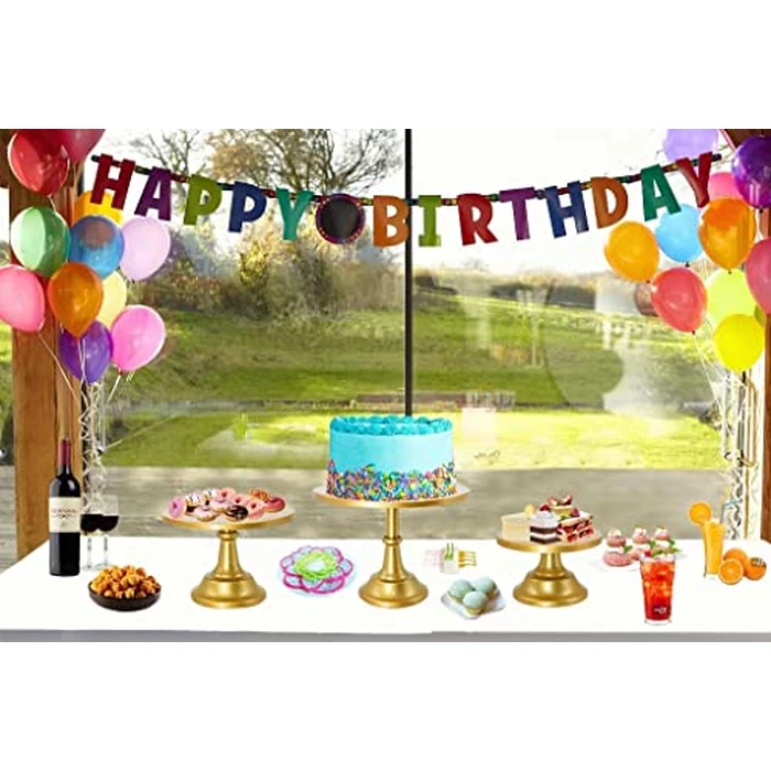 FESTLOVE 3 Piece Gold Cake Stands Set Metal Cupcake Pedestal Table Dessert Display Stand with Tall Base Decoration Serving Platter for Baby Shower Wedding Birthday Parties Celebration by FESTLOVE - Image 5