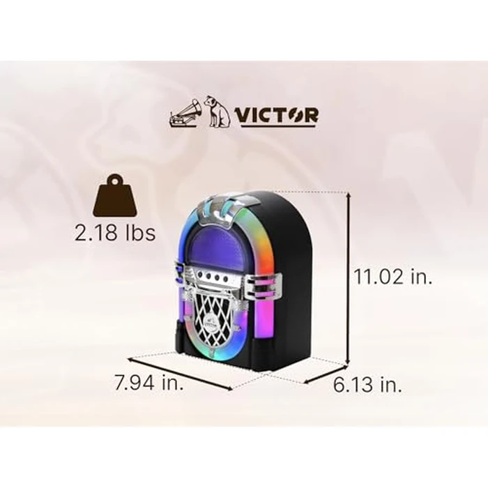 VICTOR VDTJ-1000 Mini Bluetooth Jukebox with Multicolor LED Lighting, Rechargeable Battery, Built-in Stereo Speaker, USB/SD Playback, and 3.5mm Aux Input for Wireless and Wired Music Streaming by VICTOR - Image 3