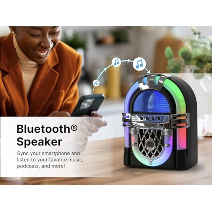VICTOR VDTJ-1000 Mini Bluetooth Jukebox with Multicolor LED Lighting, Rechargeable Battery, Built-in Stereo Speaker, USB/SD Playback, and 3.5mm Aux Input for Wireless and Wired Music Streaming by VICTOR - Image 6