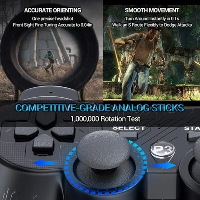 OKHAHA Controller 2 Pack for PS3 Wireless Controller for Sony Playstation 3, Double Shock 3, Bluetooth, Rechargeable, Motion Sensor, Remote for PS3 (With Stripes(Black + Black)) by OKHAHA - Image 3