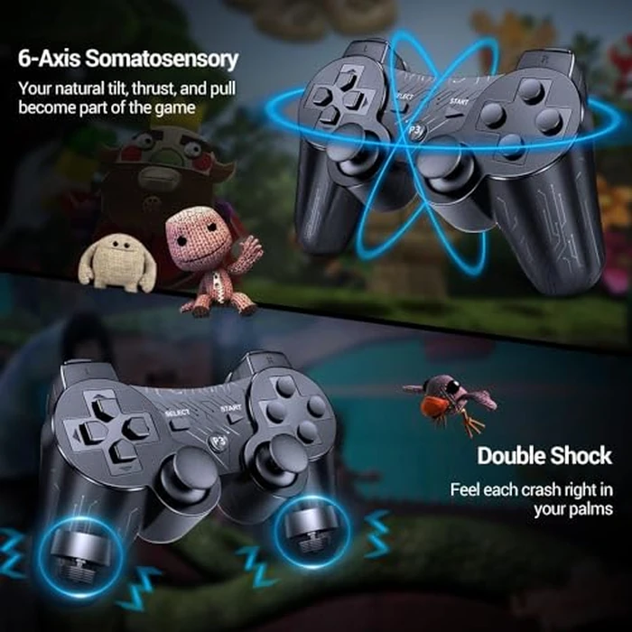 OKHAHA Controller 2 Pack for PS3 Wireless Controller for Sony Playstation 3, Double Shock 3, Bluetooth, Rechargeable, Motion Sensor, Remote for PS3 (With Stripes(Black + Black)) by OKHAHA - Image 5