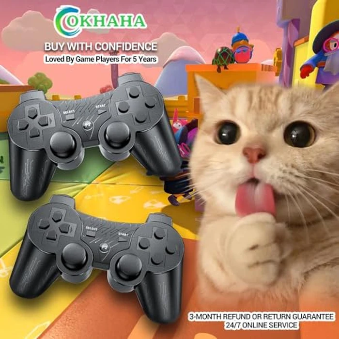 OKHAHA Controller 2 Pack for PS3 Wireless Controller for Sony Playstation 3, Double Shock 3, Bluetooth, Rechargeable, Motion Sensor, Remote for PS3 (With Stripes(Black + Black)) by OKHAHA - Image 6