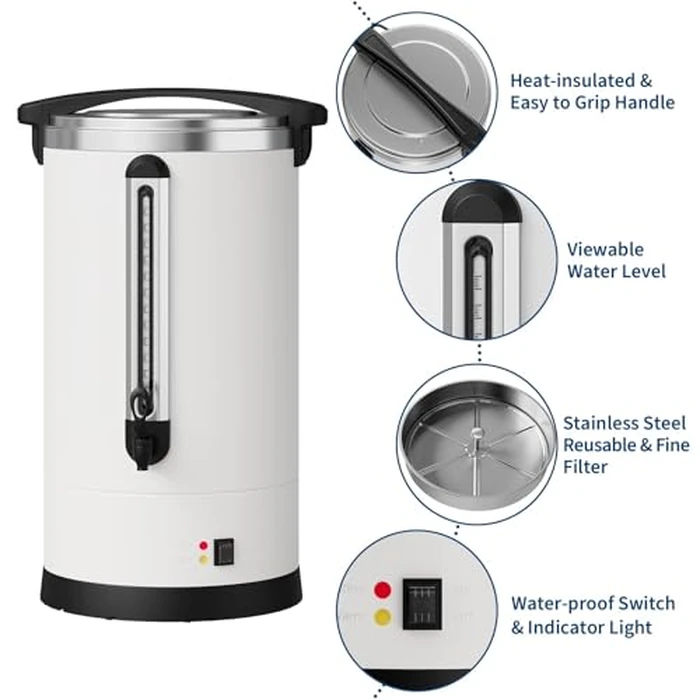 Garvee 12 L/80 Cups Coffee Urn-3.2 gal Double Wall Commerical Coffee Maker for Buffet Catering Wedding Gathering,Large Capacity Hot Coffee Dispenser,Stainless Steel Hot Water Urn-White by Garvee - Image 6