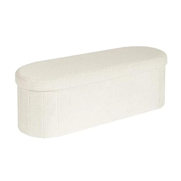 B FSOBEIIALEO Storage Ottoman Bench Boucle Oval Ottomans Foot Rest, Teddy Storage Chest Box Bedroom Bench with Storage, White Cream 110x38x38cm by B FSOBEIIALEO - Used - Good condition