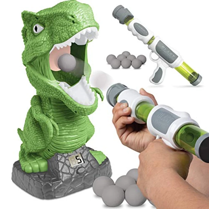 Discovery Hungry T-Rex Feeding Game, Carnival Style Shooting Target Competition for Kids, 8 Indoor Safe Foam Balls with Air Launcher, Electronic LCD Screen with Lever Tongue, Great for Ages 6 & Up by Discovery - Image 1