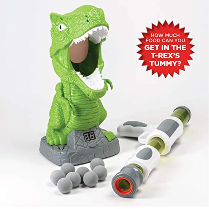 Discovery Hungry T-Rex Feeding Game, Carnival Style Shooting Target Competition for Kids, 8 Indoor Safe Foam Balls with Air Launcher, Electronic LCD Screen with Lever Tongue, Great for Ages 6 & Up by Discovery - Image 4
