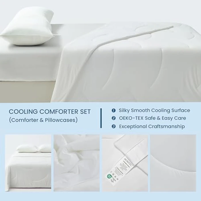 HOMTEC Cooling Comforter Set Twin/Twin XL Size, 3 Pieces Cooling Blanket for Hot Sleepers and Night Sweats, Q-Max>0.4 Cool Tech Bed Set with Pillowcases, Lightweight & Breathable (68''x90'', White) by HOMTEC - Image 4