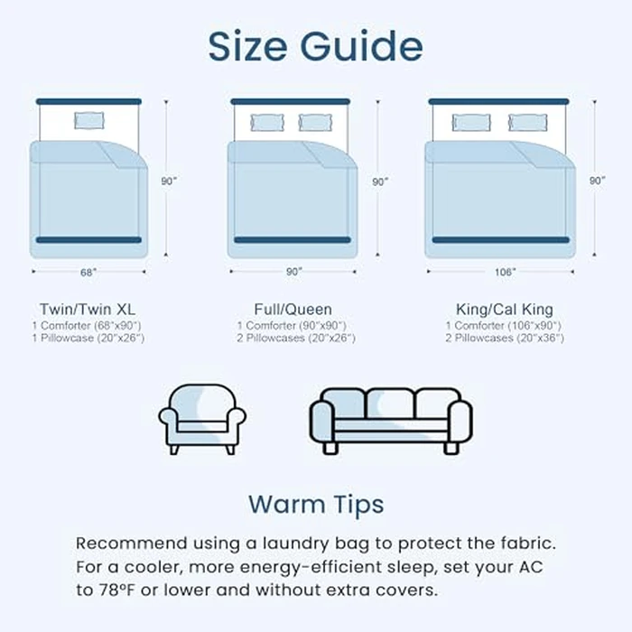 HOMTEC Cooling Comforter Set Twin/Twin XL Size, 3 Pieces Cooling Blanket for Hot Sleepers and Night Sweats, Q-Max>0.4 Cool Tech Bed Set with Pillowcases, Lightweight & Breathable (68''x90'', White) by HOMTEC - Image 9