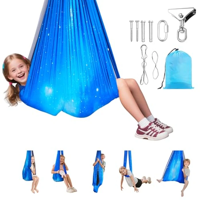 VEVOR Sensory Swing, Double-Layer Fabric Sensorys Hammock, Indoor & Outdoor Sensory Swing with 360 degrees Swivel Hanger, O-Sling, Holds up to 300lbs, Adjustable Aerial Yoga, Hanging Swings for Kids by VEVOR - Image 1